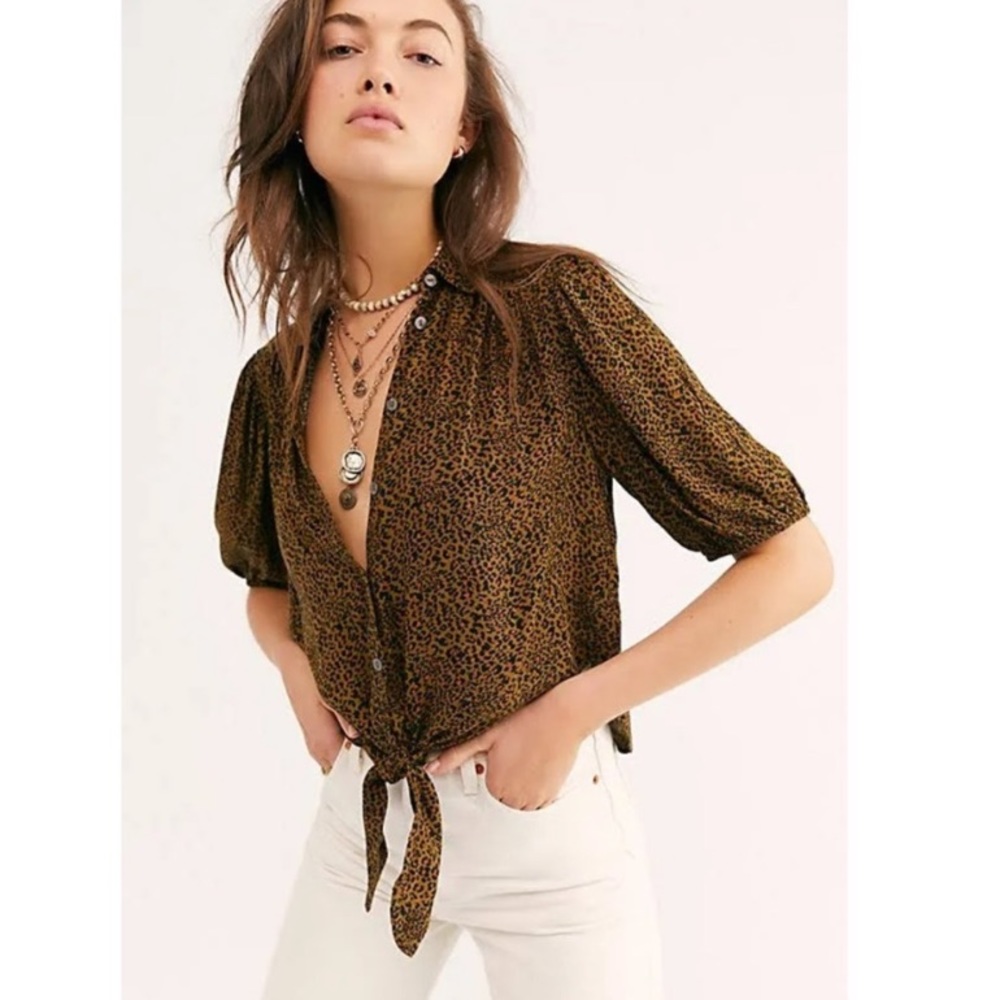 Free People Celia Leopard Animal Print Top